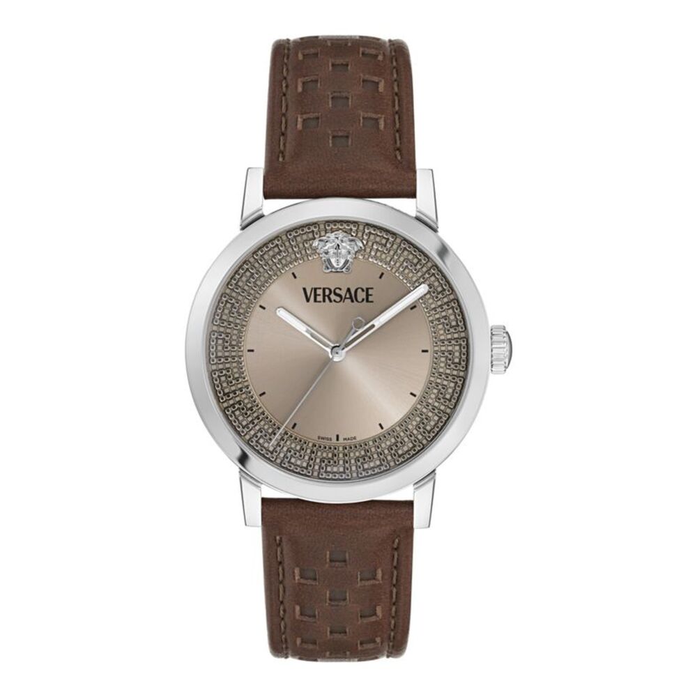 Versace  Albireo Leather Watch Silver Mens